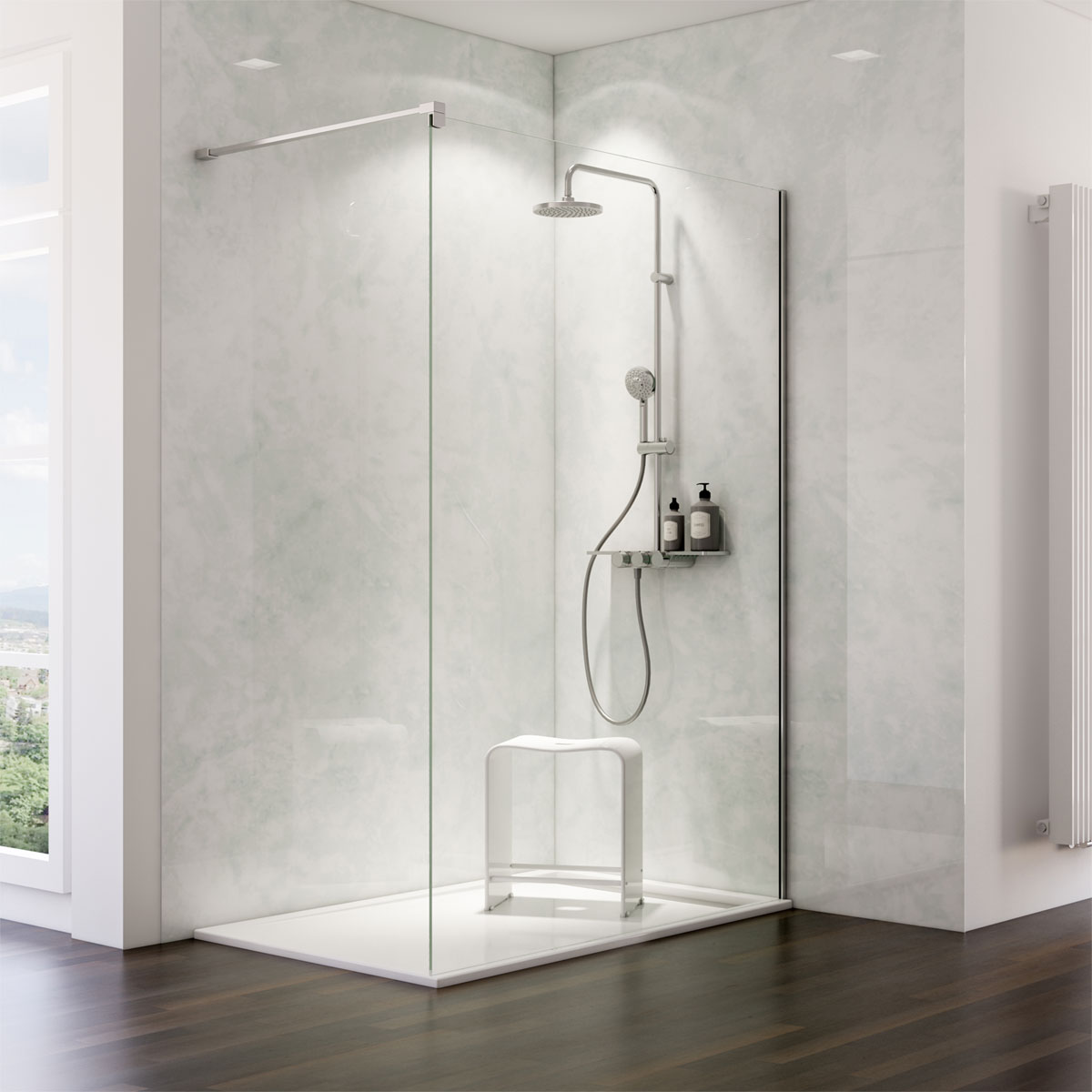 Schulte ExpressPlus Duschrueckwand DecoDesign Hochglanz Stein Marmor hell 2550 x 1500