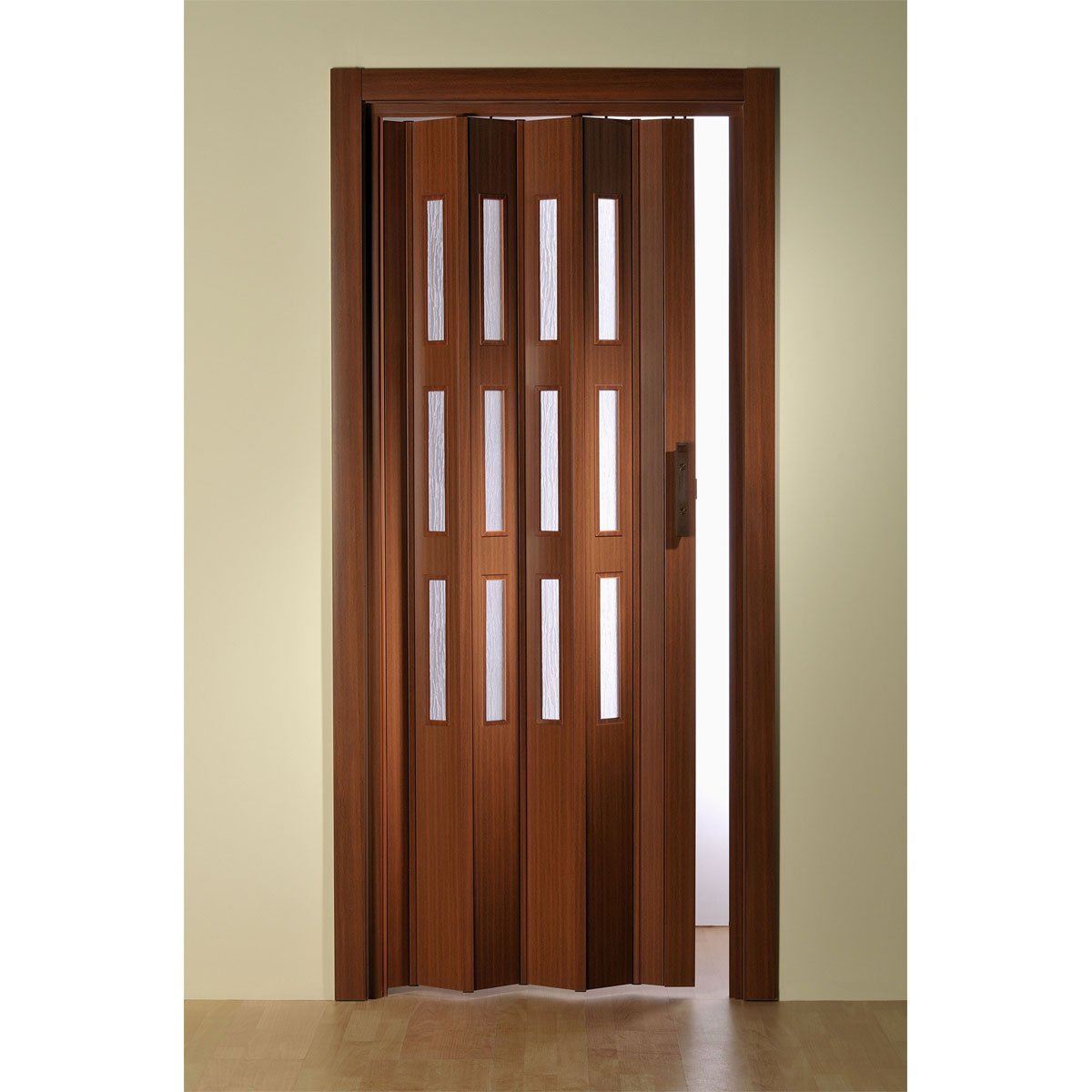 FORTE Kunststoff-Falttür Luciana B 88,5 x H 202 cm Mahagoni 3 Fenster