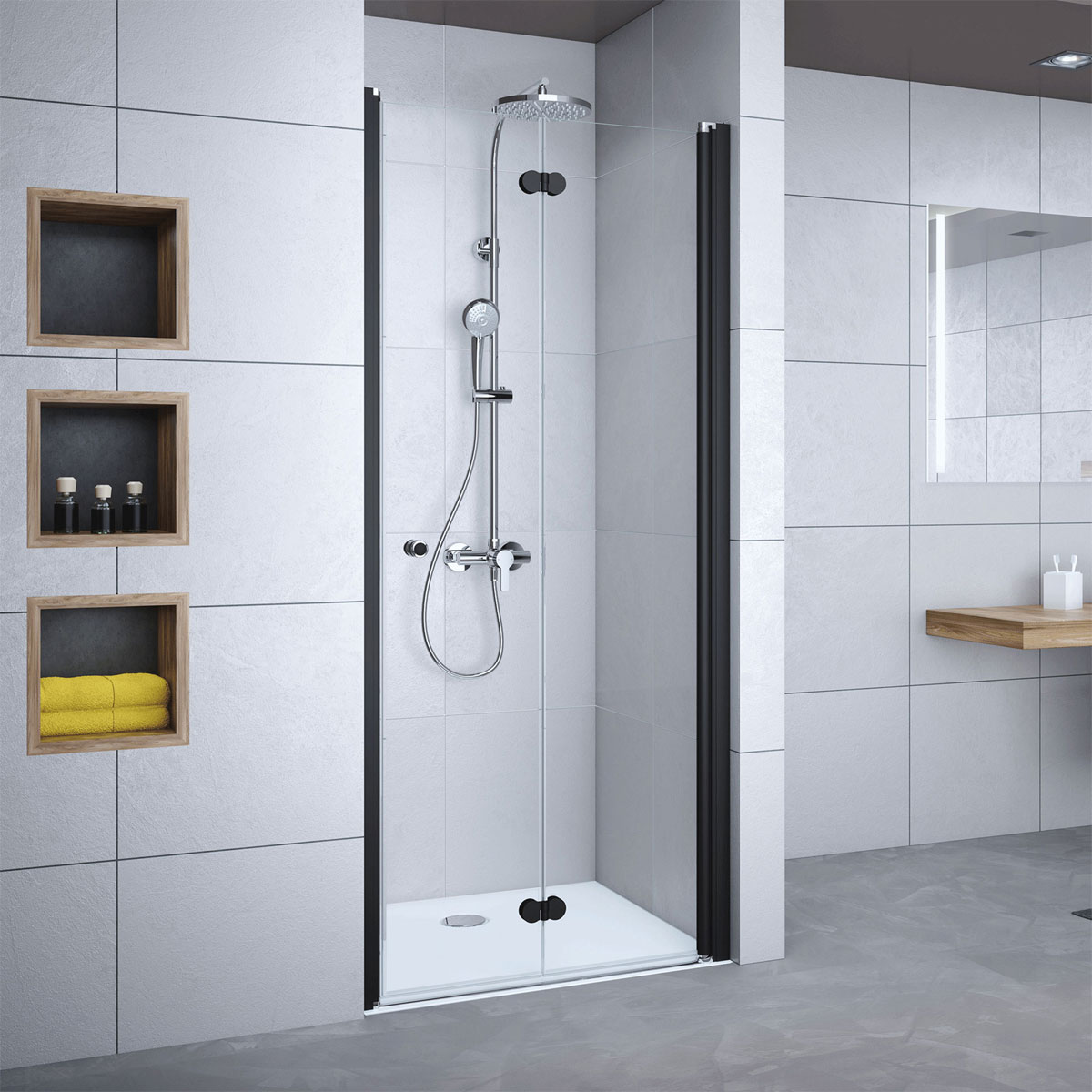 Breuer  Drehfalttür Elana Komfort für Nische Anschlag rechts schwarz matt Klarglas 900 mm