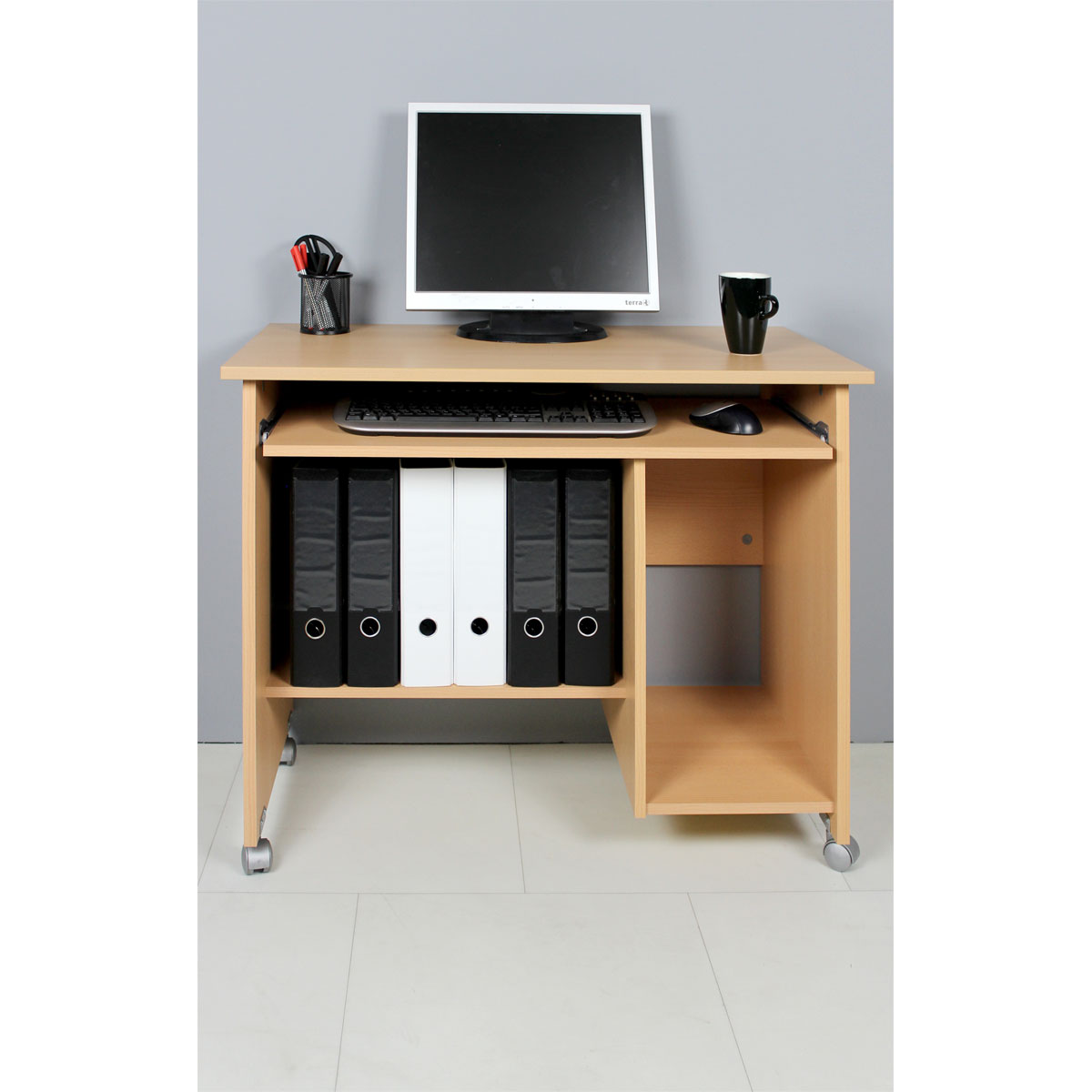 Computertisch Work mit Laufrollen und Tastaturauszug 90 x 72 x 48 cm Buche-Nachbildung Bild 6