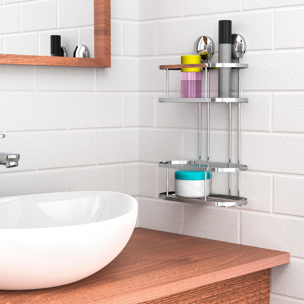 Schütte Dusch-Wandablage 2 Etagen Chrom zum Kleben oder Schrauben Bild 4