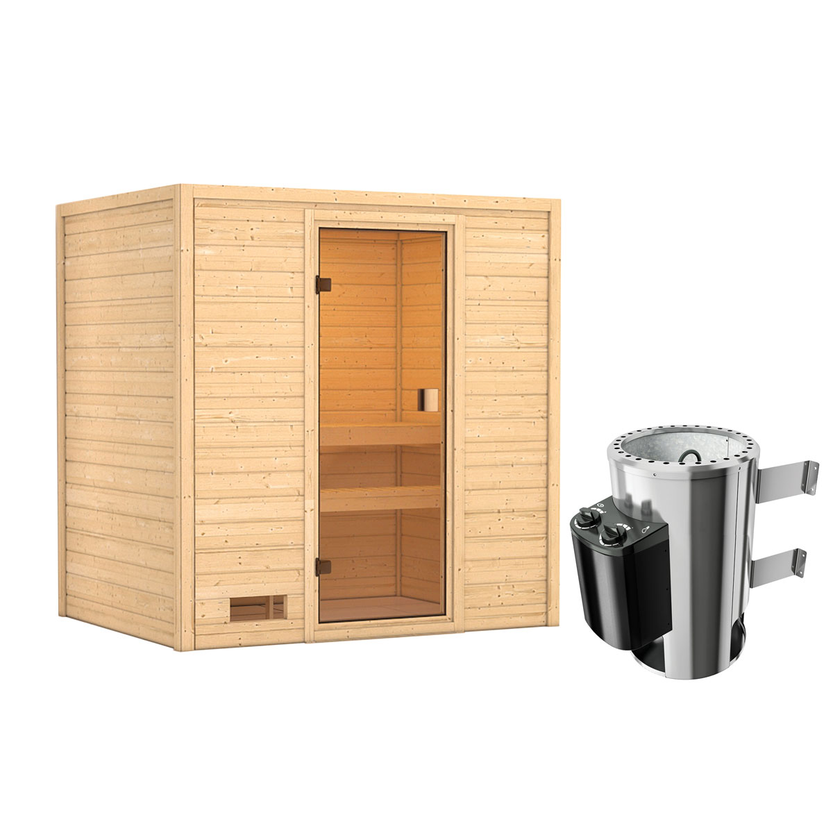 Karibu Sauna Selena 3,6 kW naturbelassen integrierte Steuerung ohne Dachkranz Bild 2
