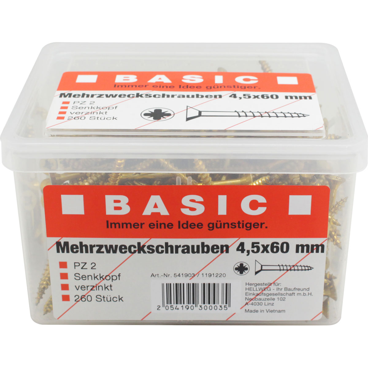 Basic Mehrzweckschraube 4,5 x 60 mm 260 Stück im Eimer Bild 1