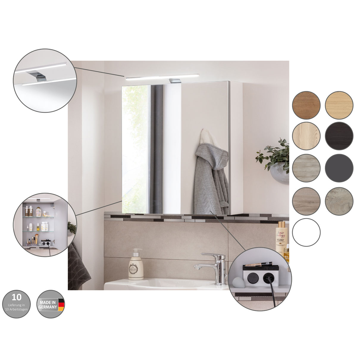 Fackelmann  Gäste-WC Spiegelschrank rechts SBC 500 x 680 x 153 mm NatureOak Bild 2