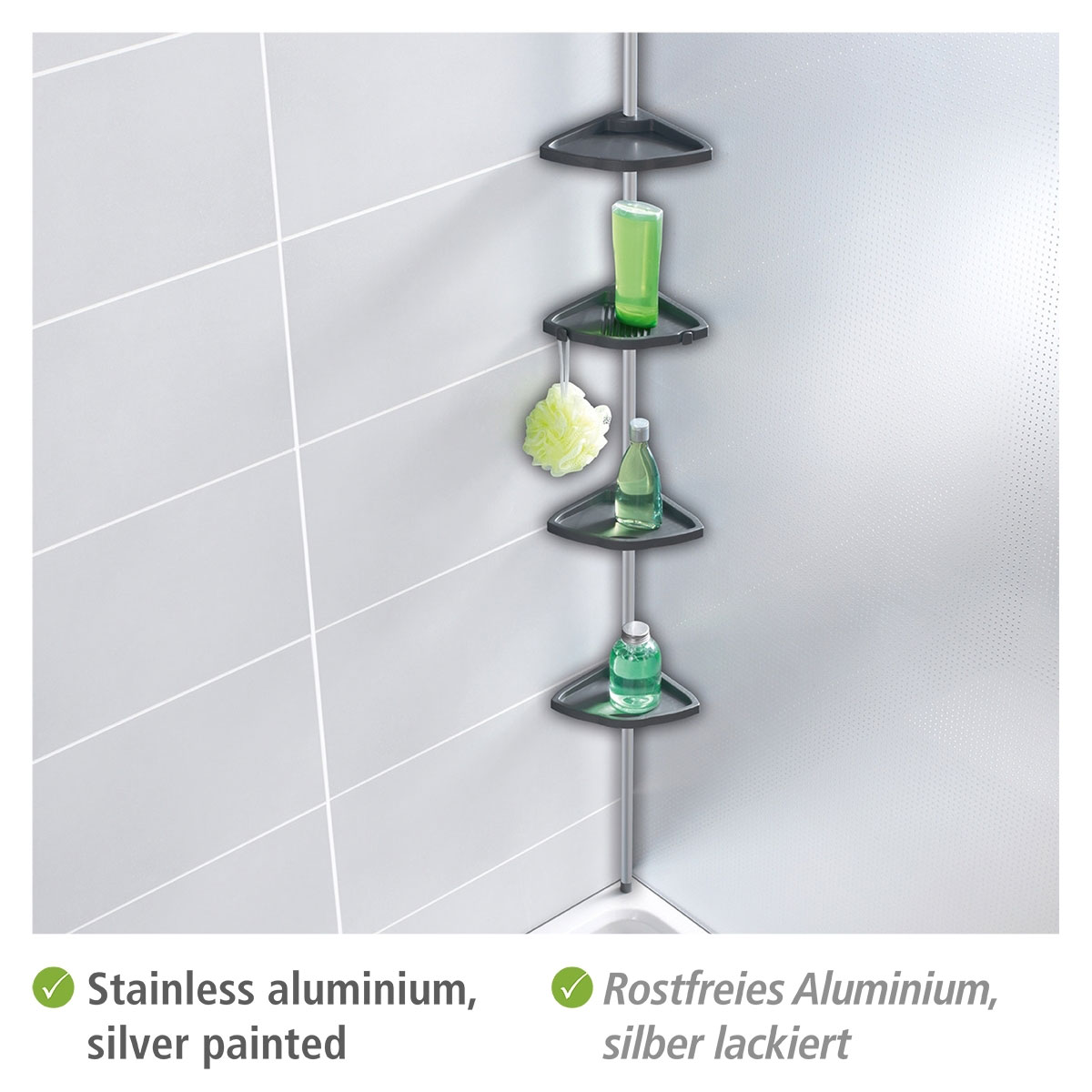 Wenko  Teleskop Duschecke Easy Silber mit 4 Ablagen Bild 4