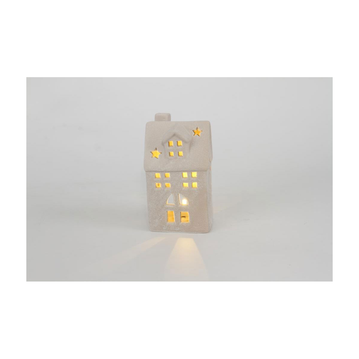 Windlicht Haus 8,5x15cm creme-weiss Keramik