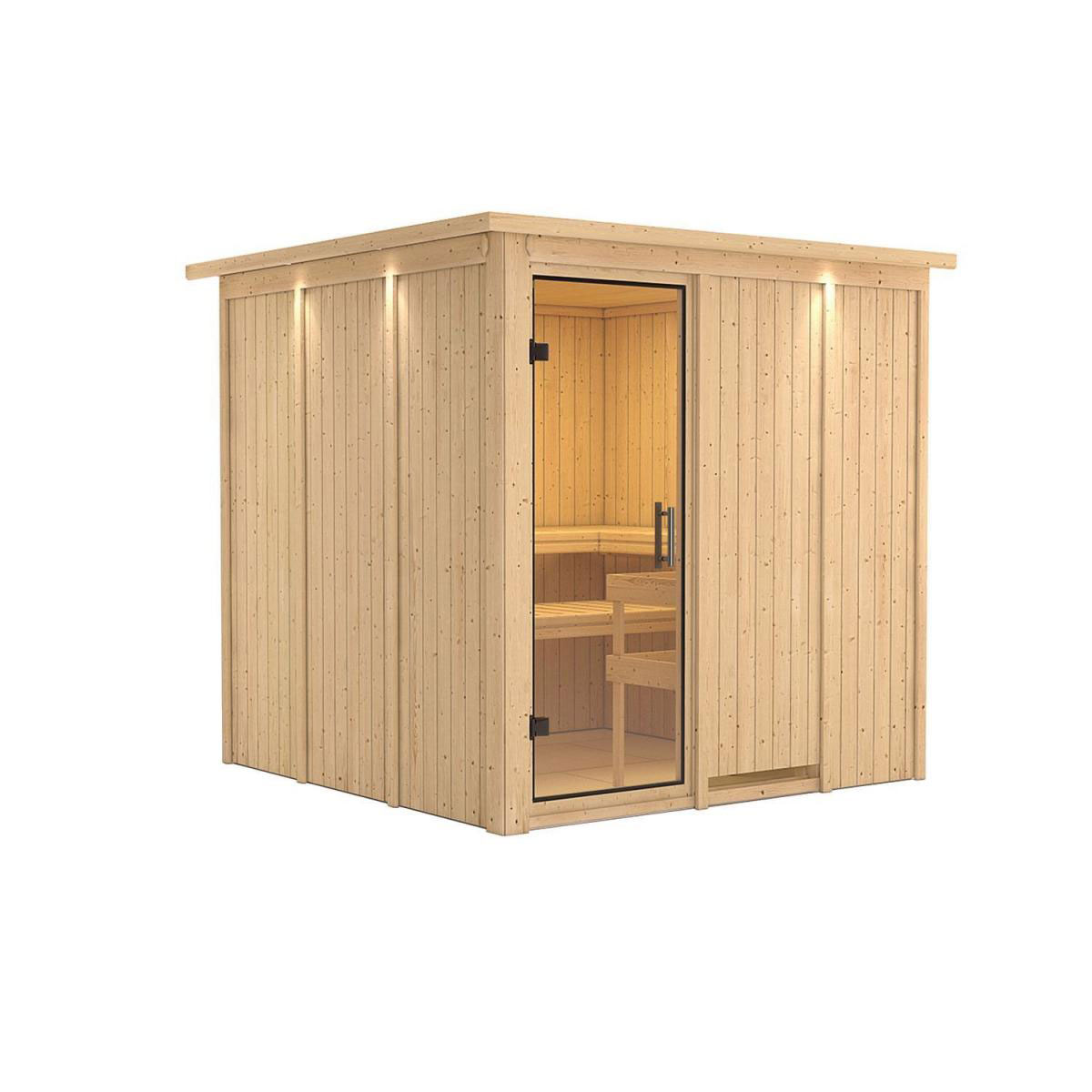 Karibu Sauna Rodin Fronteinstieg ohne Ofen mit Kranz Klarglas-Tür Bild 1