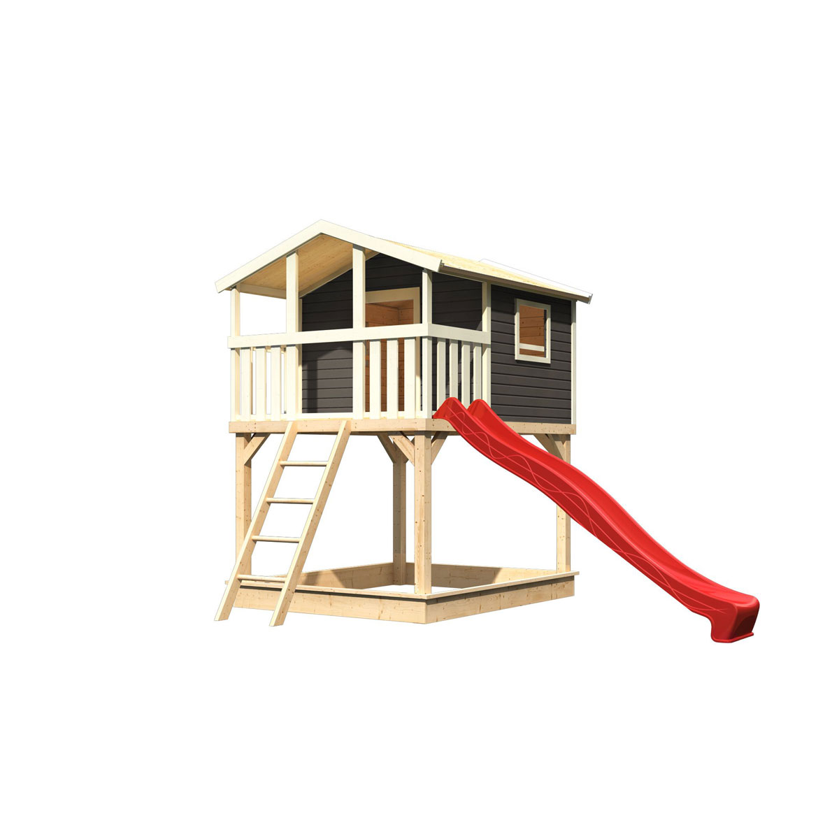 Karibu Stelzenhaus Benjamin terragrau inkl Rutsche rot Bild 3