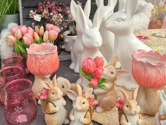 Osterdekoration in Pastell- und Weißtönen