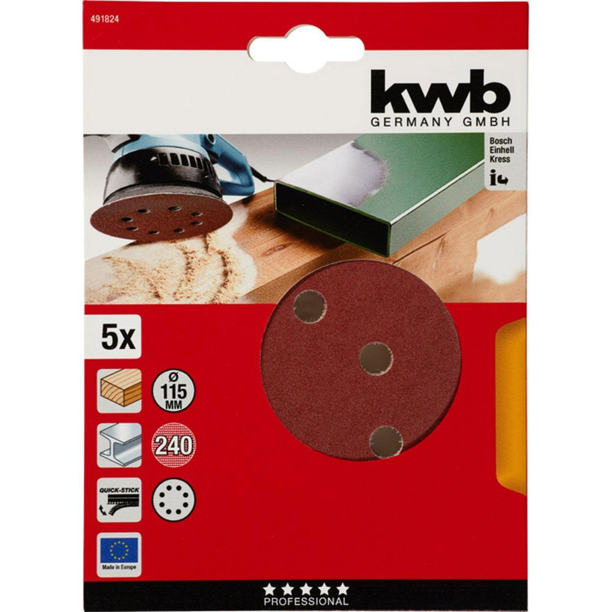 kwb  Schleifscheiben Quick-Stick Holz und Metall Durchmesser 115 mm K240 5 Stück Bild 2