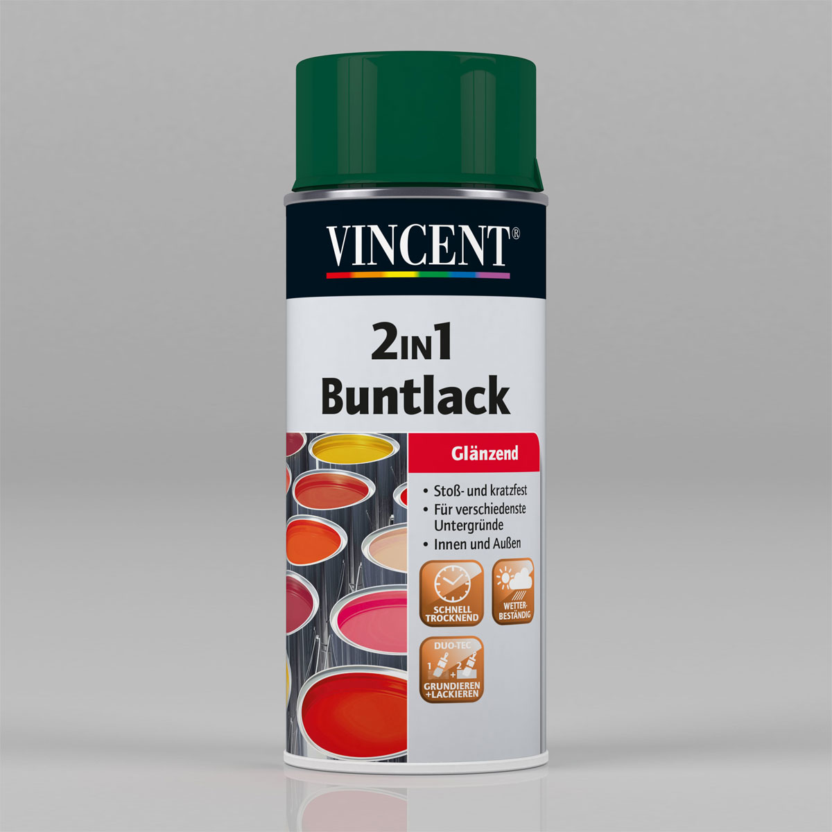 Vincent 2in1 Buntlack Spray Moosgrün glänzend 0,4 L