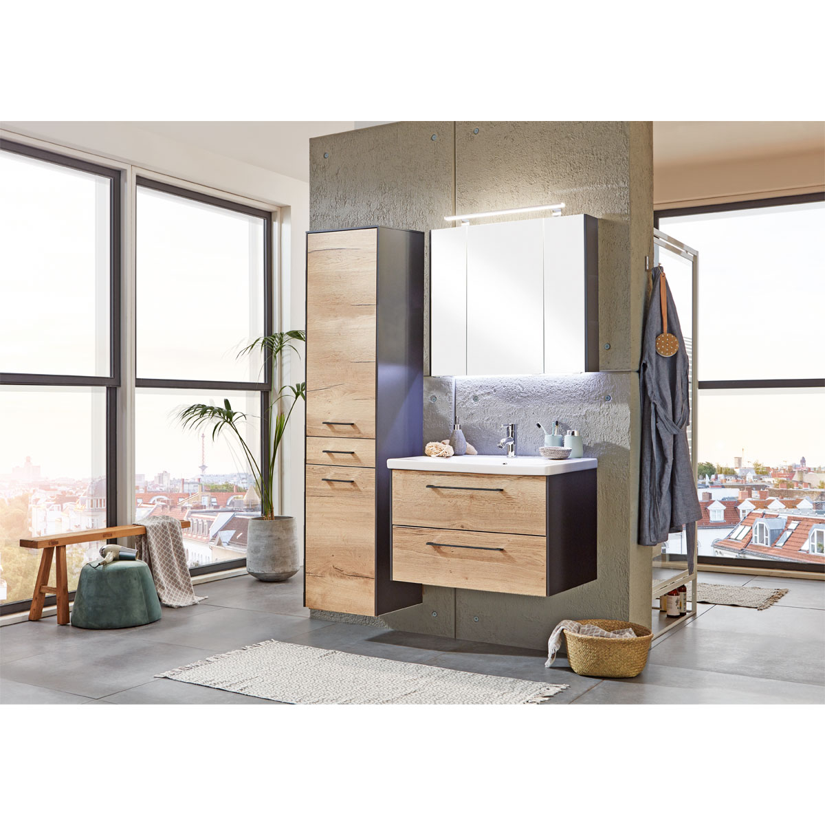 Badblock Bergen Eiche/anthrazit inkl Beleuchtung