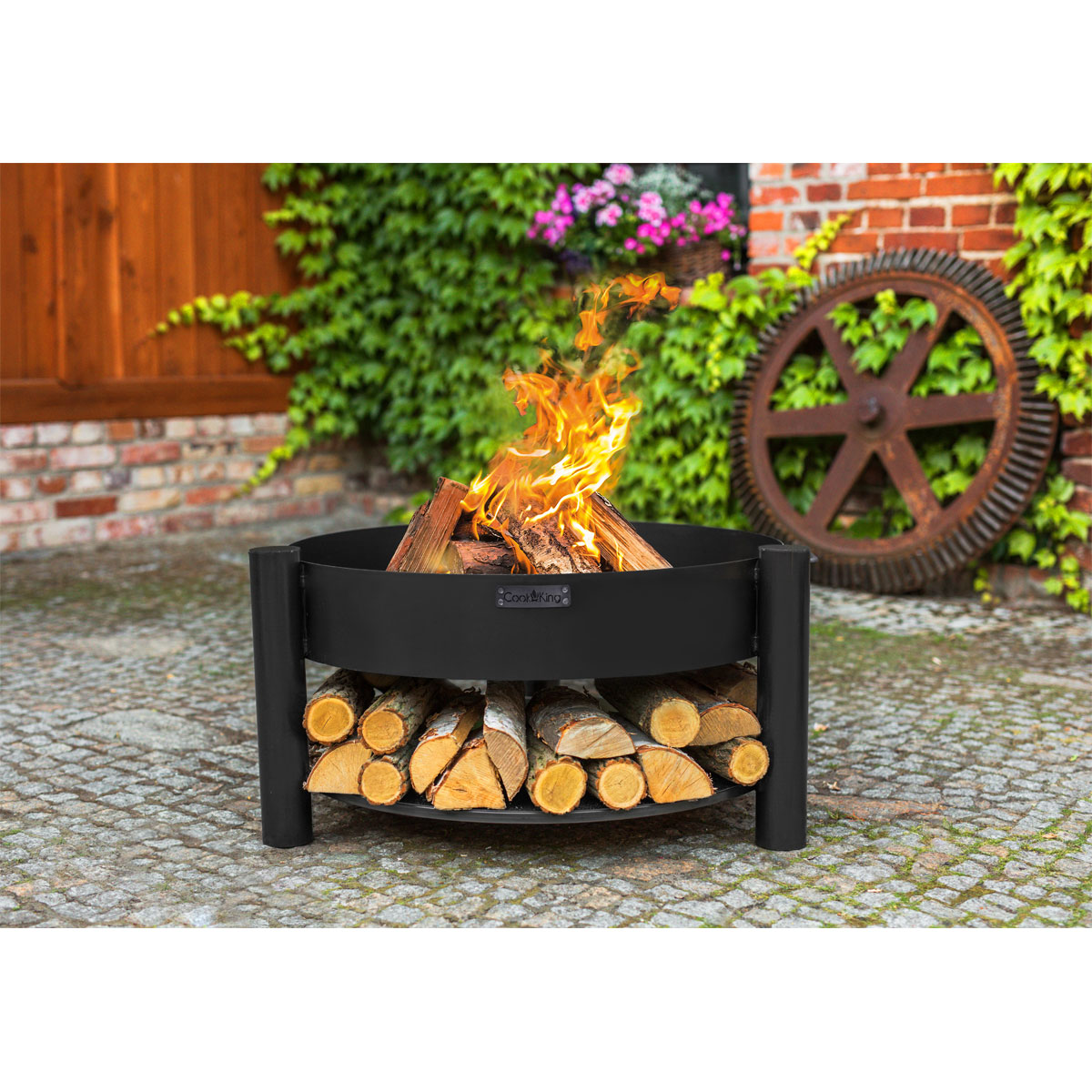 CookKing Feuerschale Montana 80 inkl. Holzlager 88x45cm Schwarz Bild 2