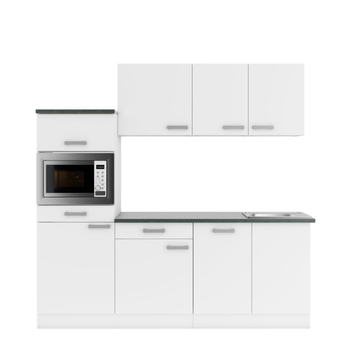 optifit Miniküche Oslo214 210 x 226,8 x 60 cm Feinstruktur Weiß Anthrazit Matt Bild 2