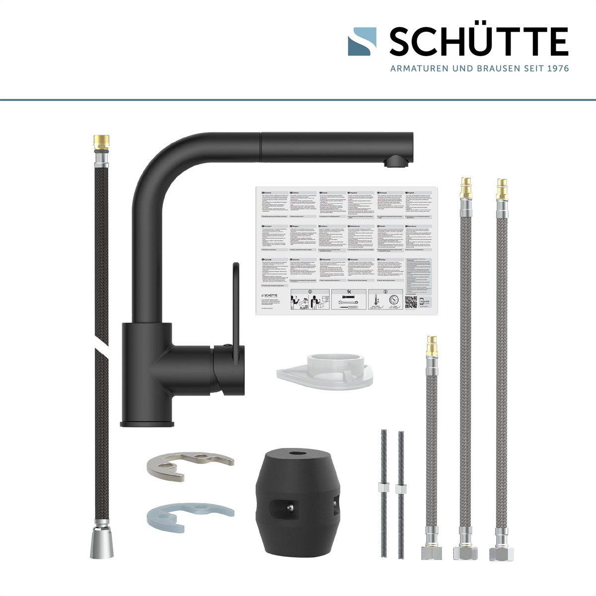 Schütte Spülarmatur Design Ring schwarz matt mit herausziehbarer Geschirrbrause Bild 2