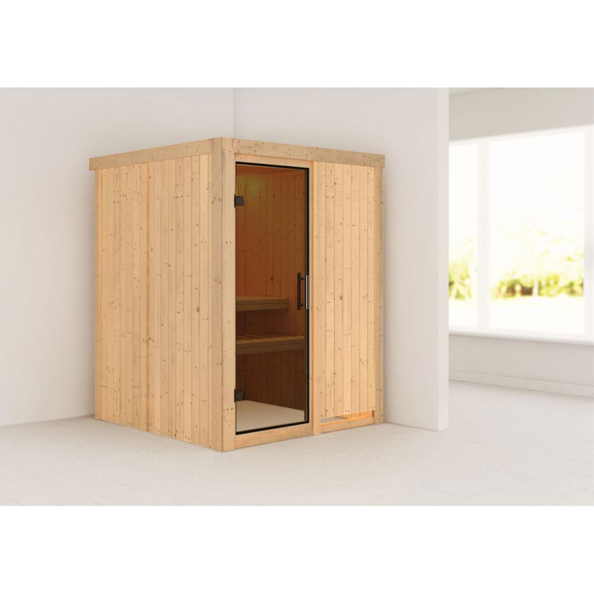 Karibu Sauna Minja Fronteinstieg ohne Ofen kein Kranz Energiespartür Bild 5