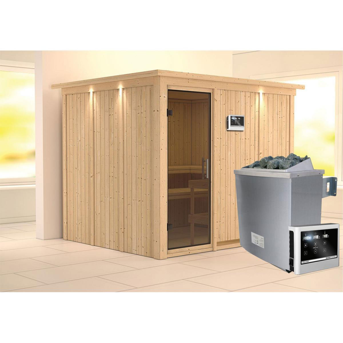 Karibu Gobin Fronteinstieg 9 kW Ofen externe Strg modern graphitfarbene Tür Bild 1