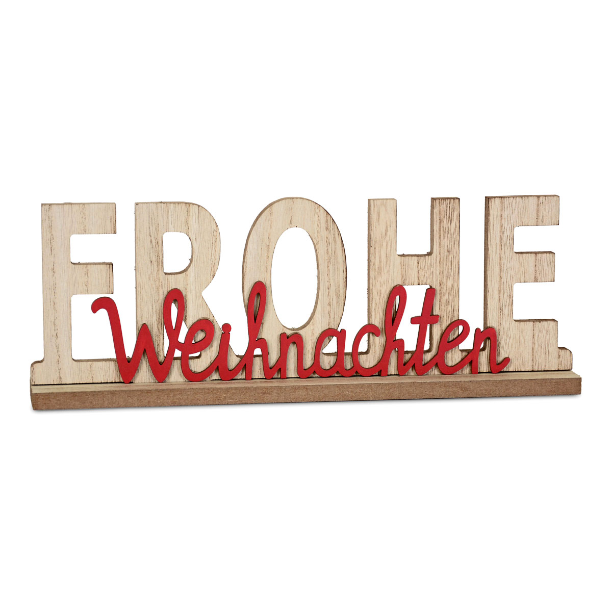 Schriftzug Frohe Weihnachten zum Stellen Holz 30 x 5 x 11,5 cm natur-rot Bild 1