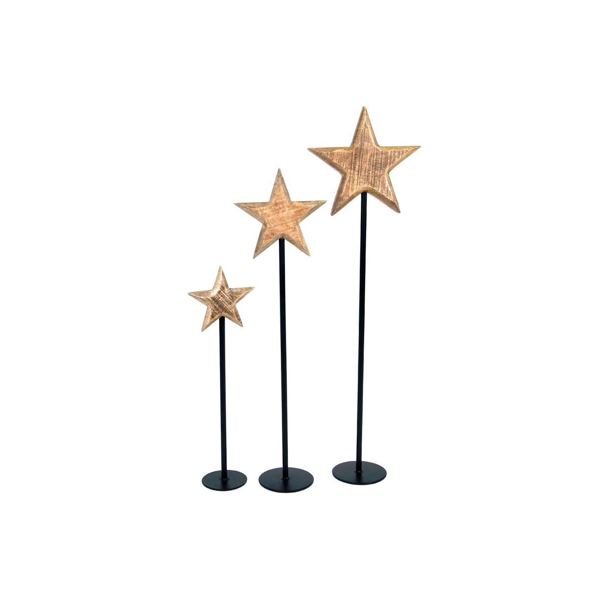 Stern auf Stand natur/schwarz Mangoholz Metallstand B 19,5 H 70 cm