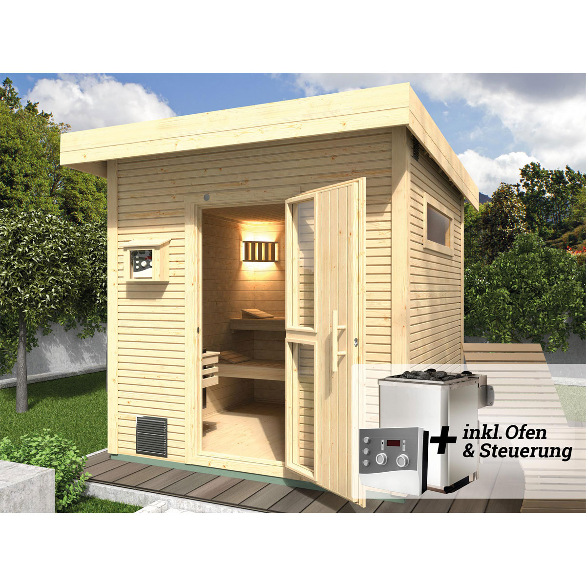 Weka  Saunahaus Naantali Sparset 9,0 kW OS inkl analoger Steuerung natur Bild 2