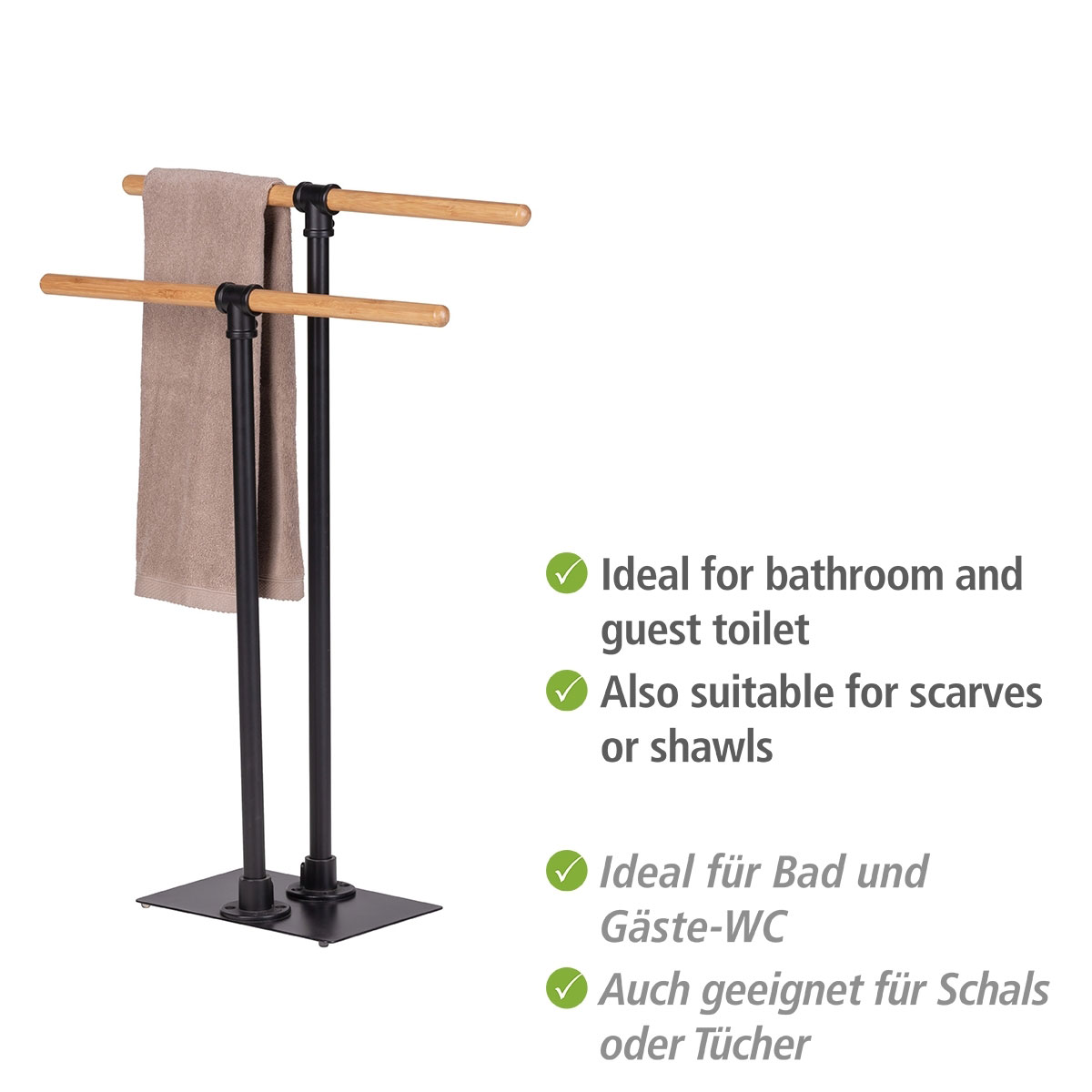Wenko  Handtuchständer Forli Handtuchhalter aus Stahl und Bambus Bild 3