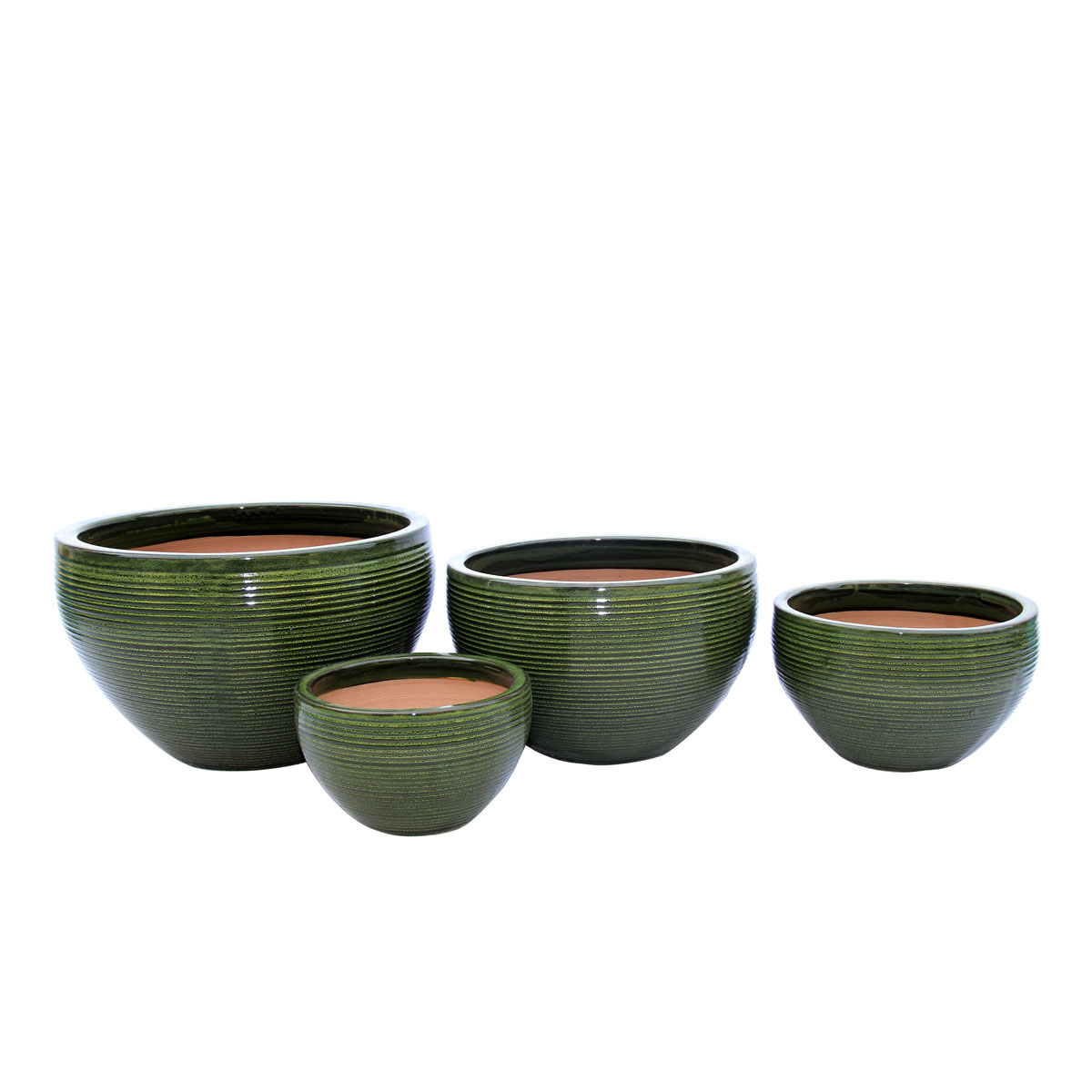 Haveson Pflanzschale Feine Rille grün glasiert Durchmesser 23,5 x 14 cm