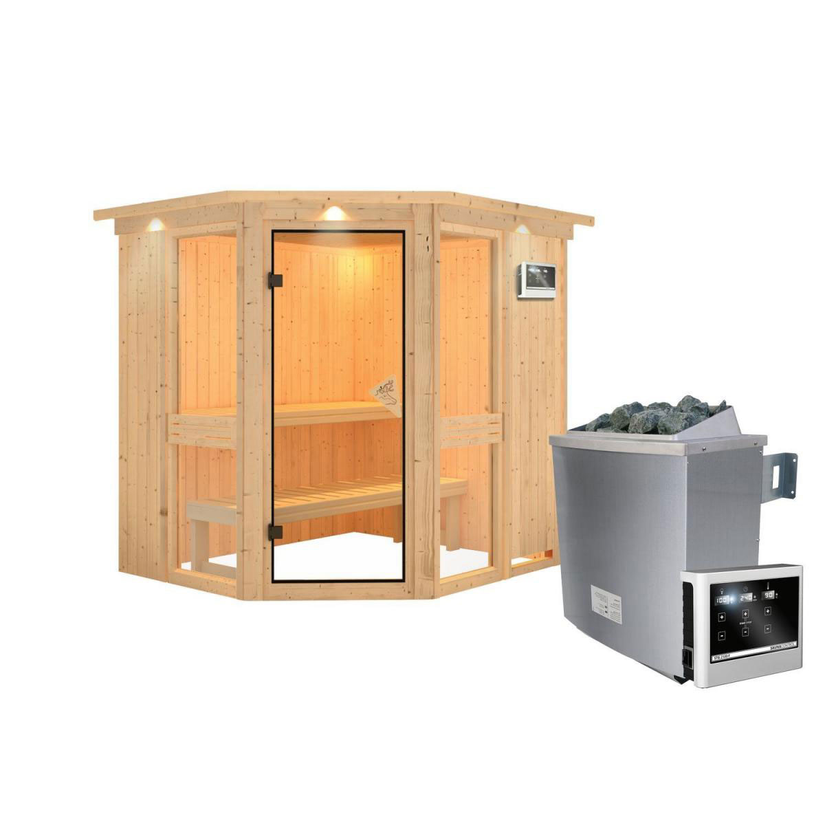 Karibu Amelia 1 Eckeinstieg 9 kW Ofen externe Strg modern mit Kranz Bild 2