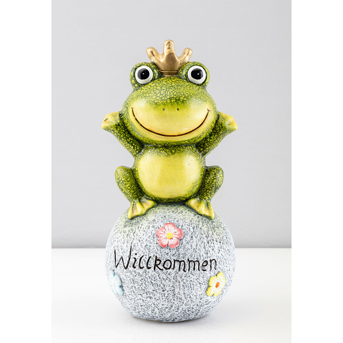 Haveson Dekofigur Frosch auf Stein Willkommen 22 x 21 x 43,5 cm Bild 1