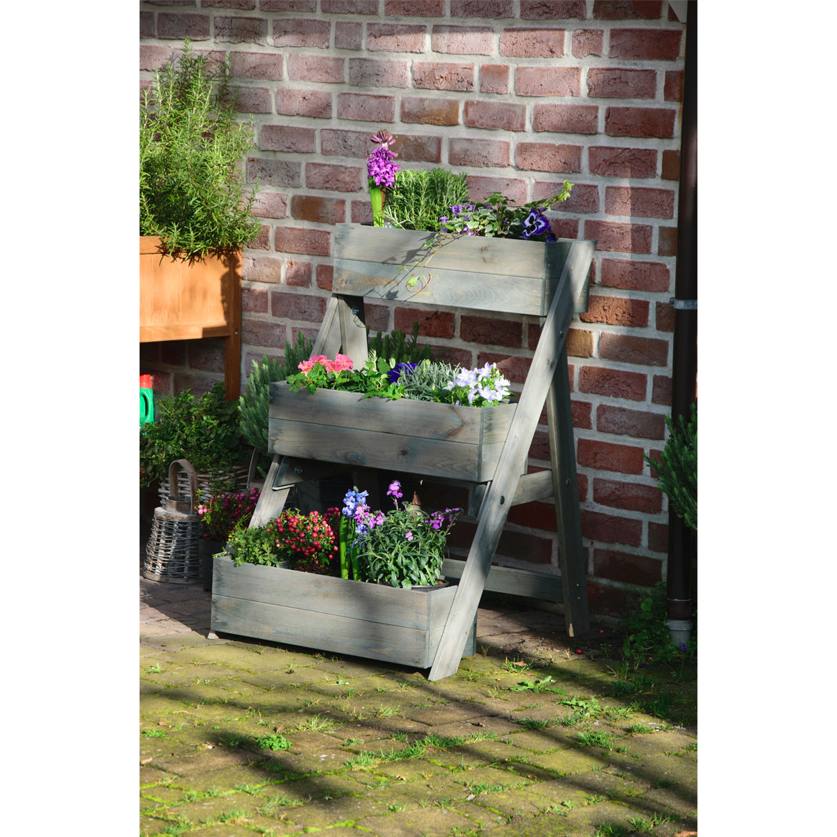 dobar Dreistufige Pflanztreppe 70 x 90 x 60 cm grau Bild 5