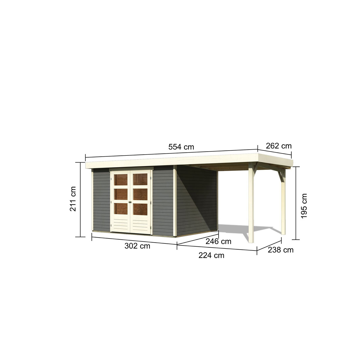 Karibu BBH Askola 5 Set mit Anbaudach terragrau Bild 3