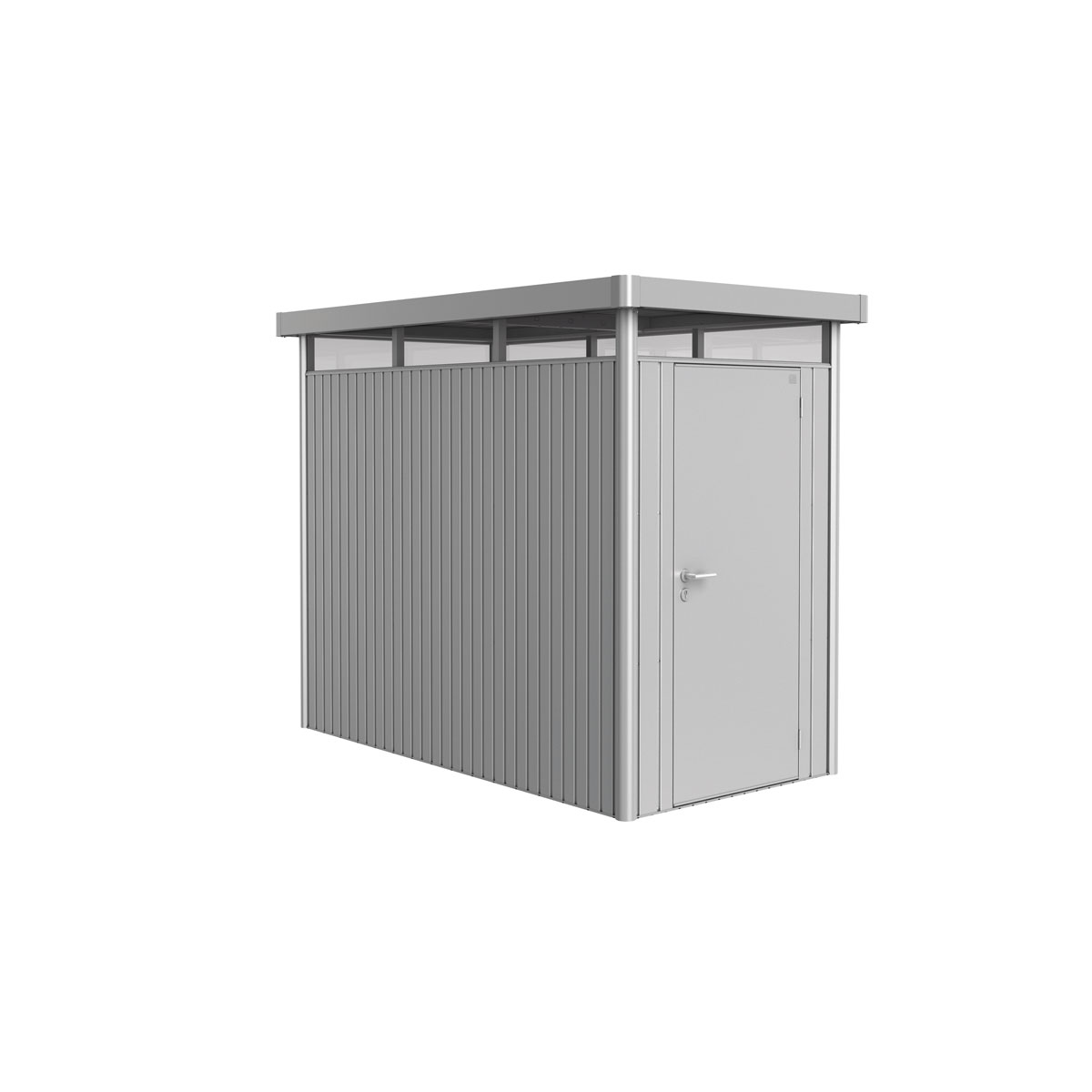 Biohort Gerätehaus HighLine Größe HS silber-metallic Standardtür für Einbau in kurzer Seite