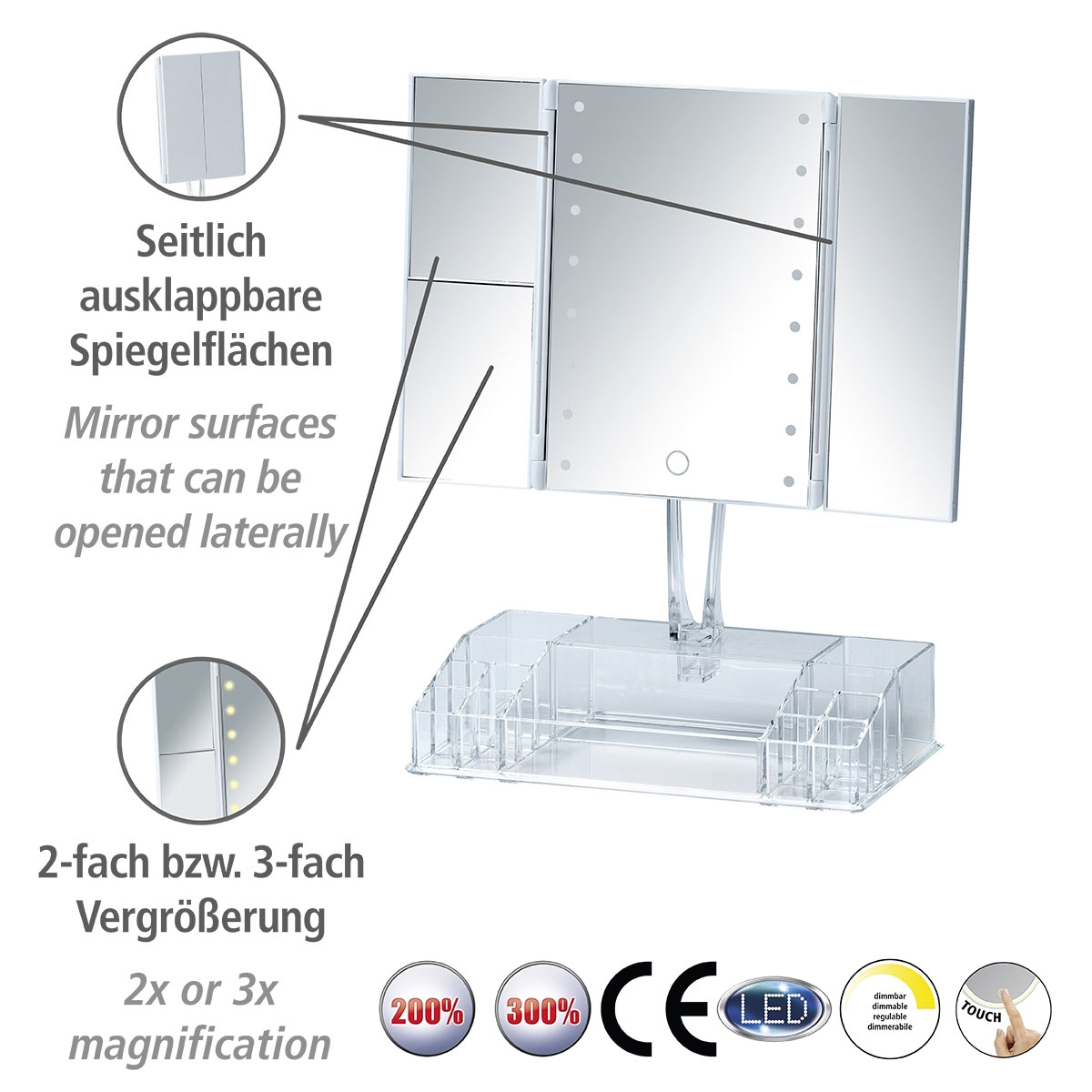 Wenko  LED-Standspiegel mit Organizer Fanano Leuchtspiegel Bild 3