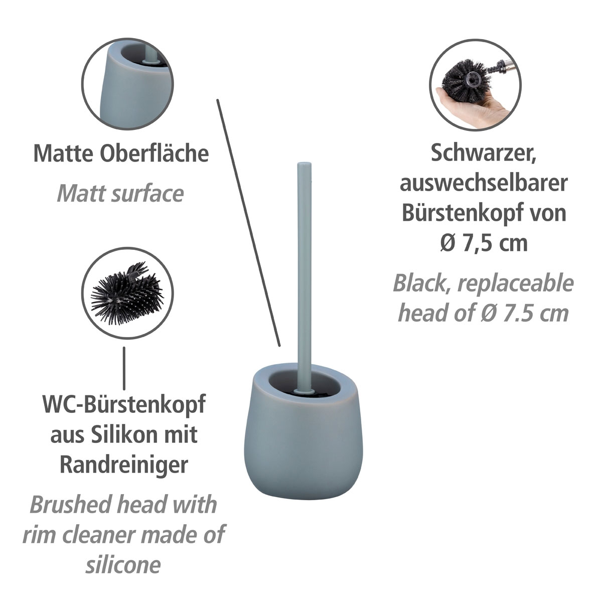 Wenko  WC-Garnitur Badi Grau Keramik WC-Bürstenhalter Bild 2