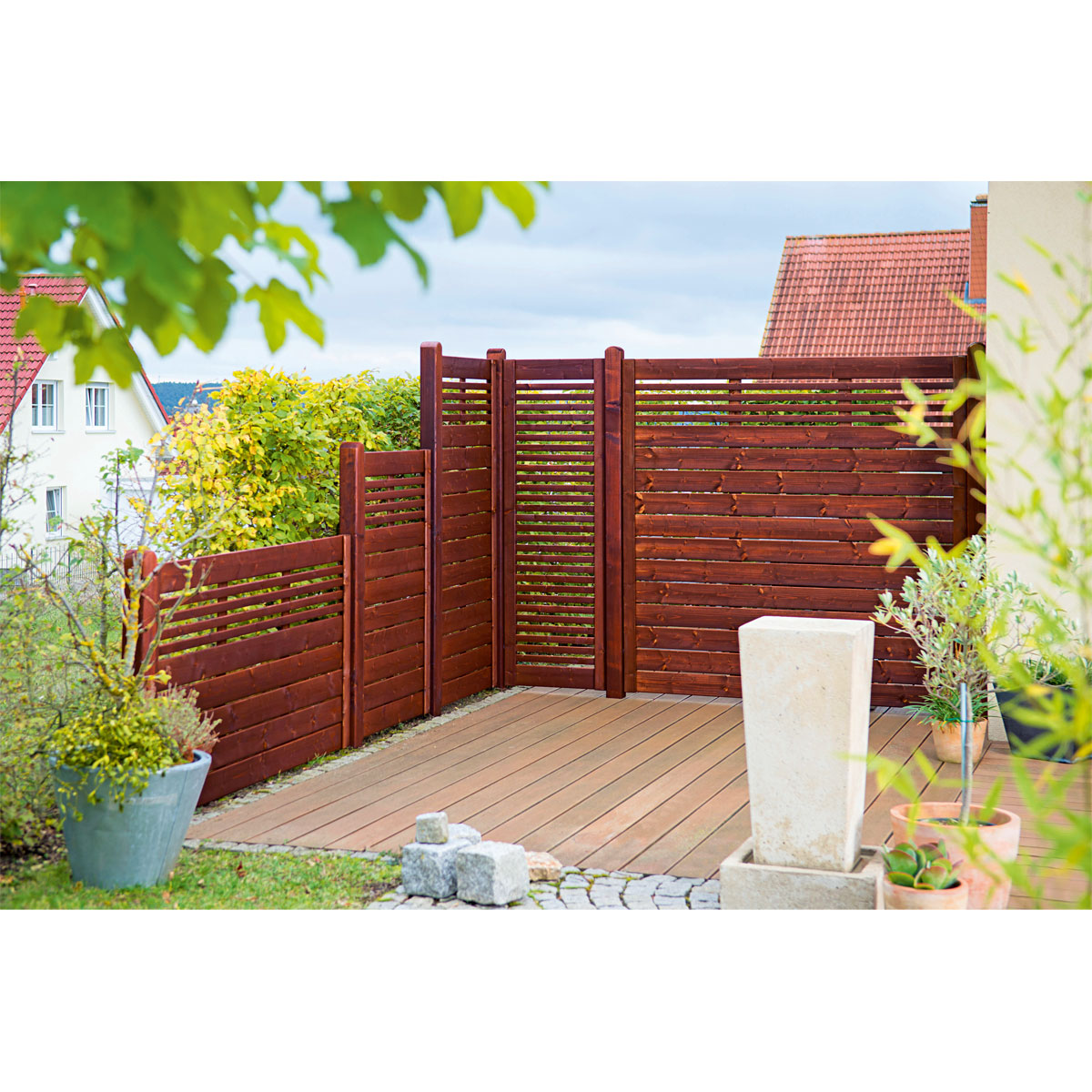 Zaunserie Aalborg Grundelement 180 x 180 cm Fichte tabak lasiert Bild 2