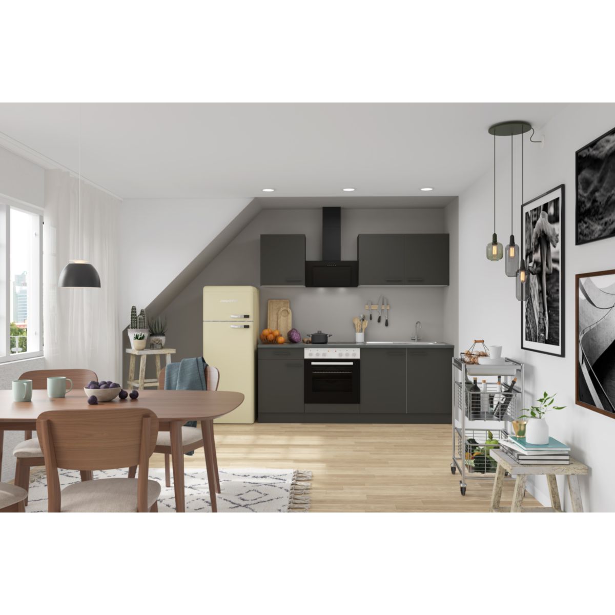 optifit Miniküche Madrid420 210 x 226,8 x 60 cm Anthrazit Matt Wildeiche Nachbildung Bild 3