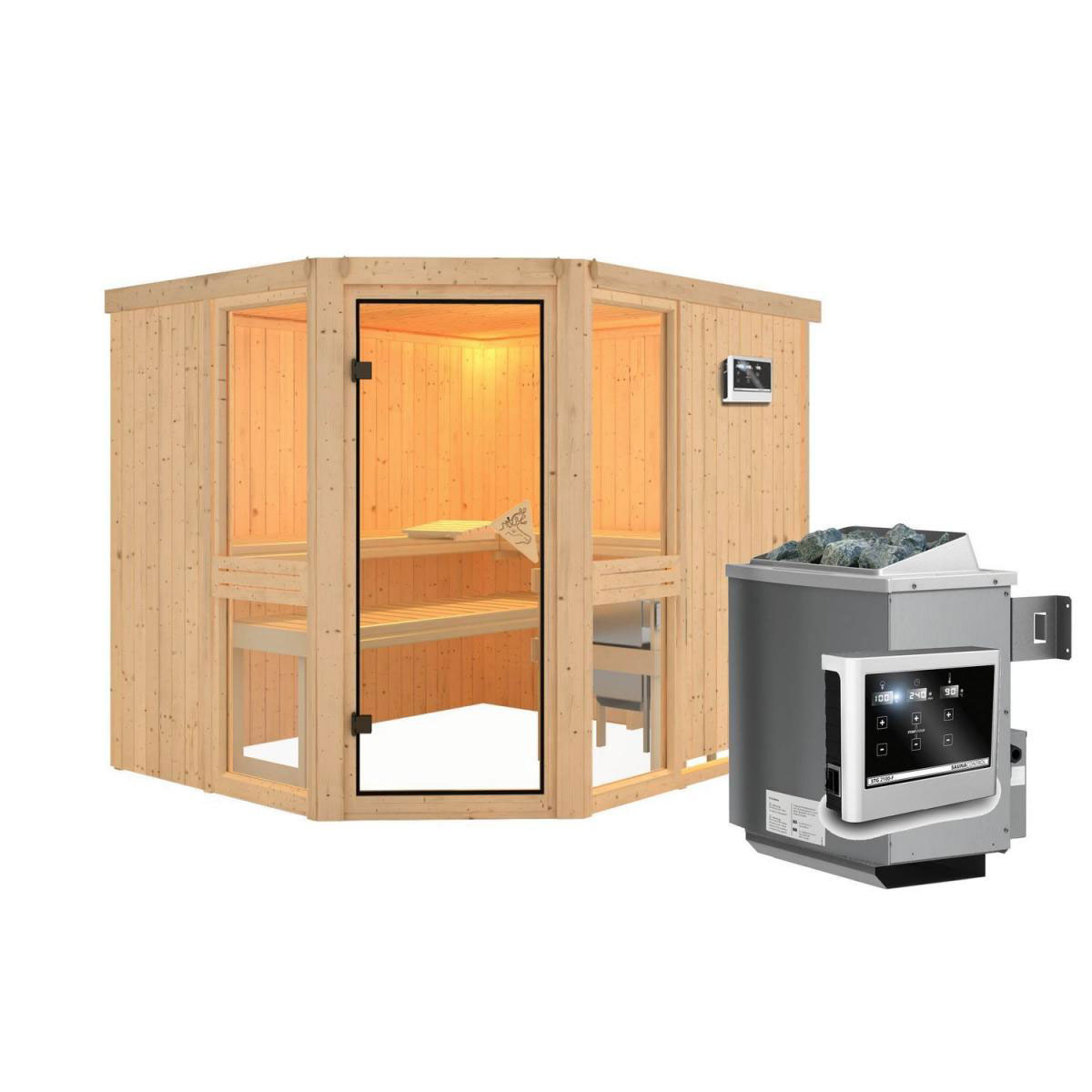 Karibu Amelia 3 Eckeinstieg 9 kW Ofen externe Strg modern ohne Kranz Bild 3