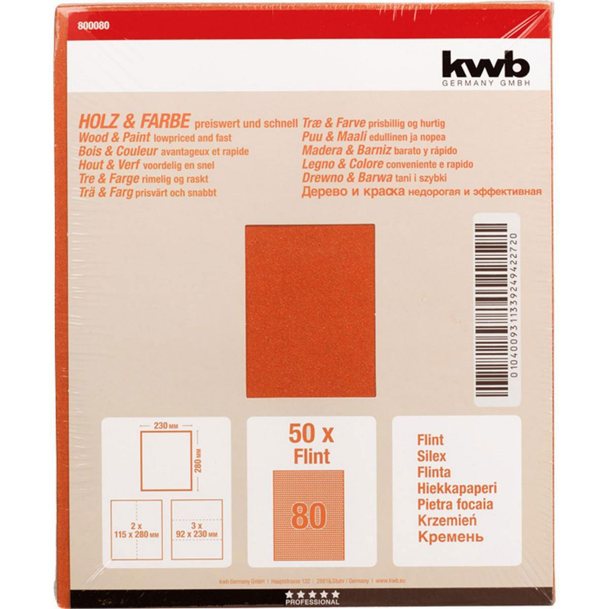 kwb  Schleifpapier Holz und Farbe Flint 230 x 280 mm K80 Bild 2