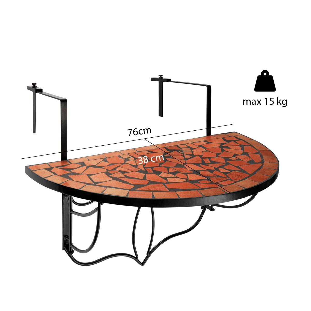 Green Yard Halbrunder Balkonhängetisch Mosaik 76 x 38 cm Bild 4