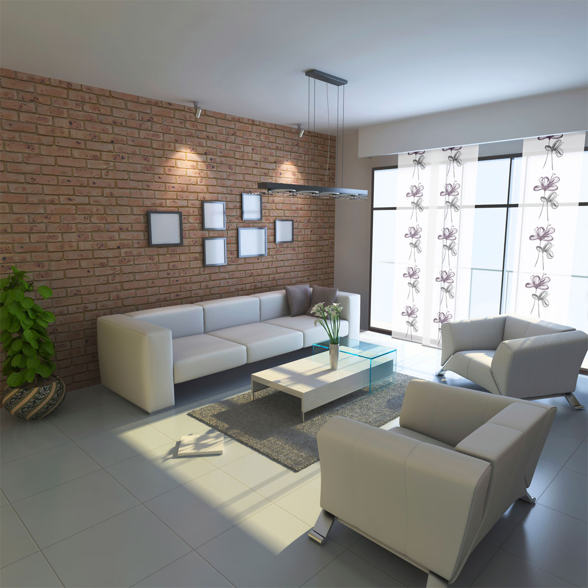 Gardinia Flächenvorhang Flower 60 x 245 cm weiß/lila Bild 4