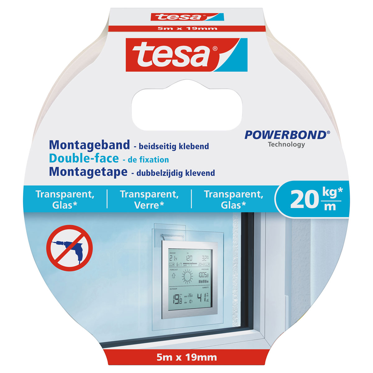 Tesa Montageband transparent Glas 5 m x 19 mm Traglast 20 kg