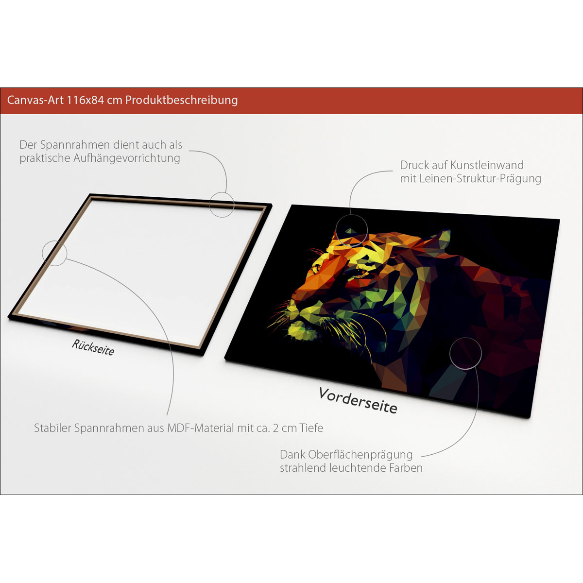 Canvas-Art Colourful Tiger 90 x 120 cm Bild 3