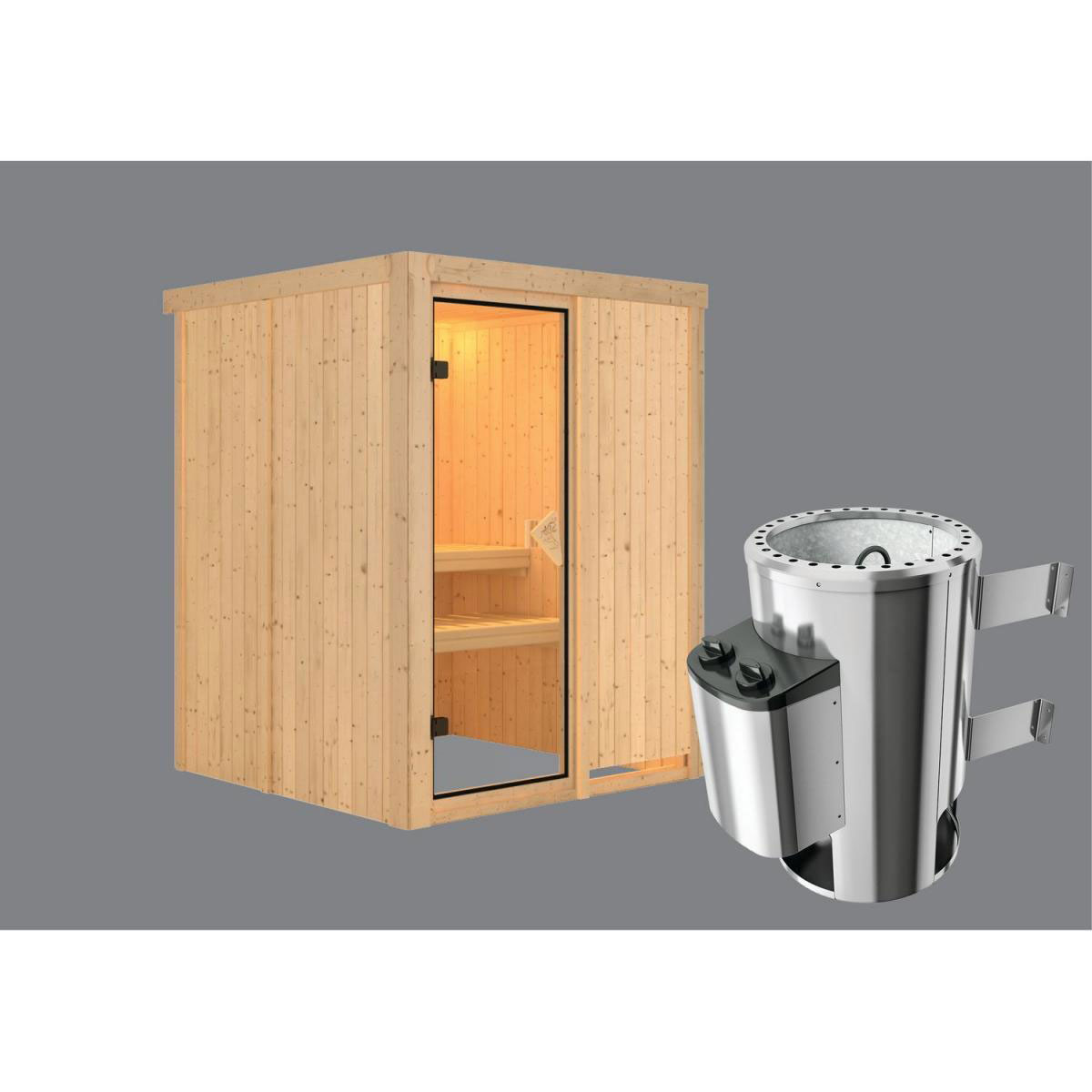 Karibu Systemsauna Minja 68 mm 3,6 kW Ofen integr Strg ohne Kranz Bild 2
