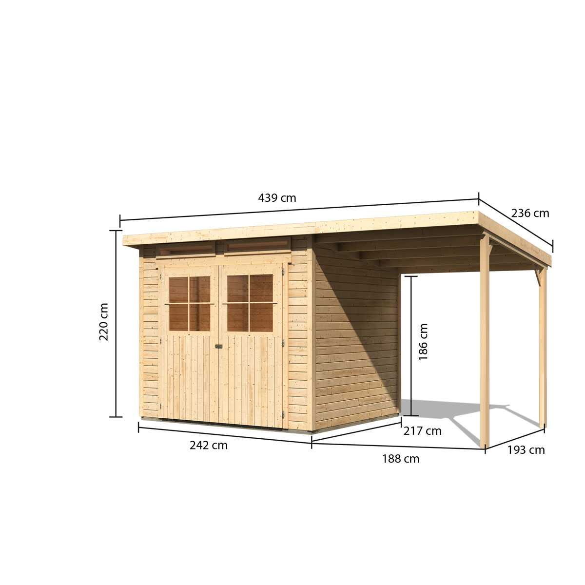 Karibu Gartenhaus Glücksburg 4 mit Anbaudach naturbelassen Bild 3