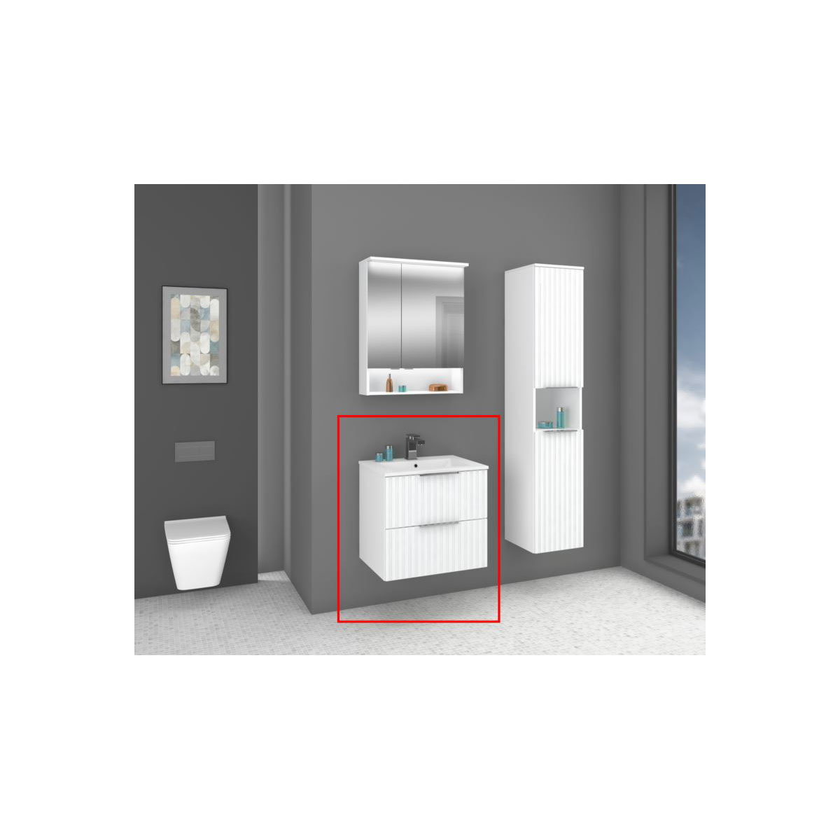 Waschtisch Amy, 60cm, Farbe: Matt-Weiss, mit 2 Schubladen und Soft-Close-Funktion Bild 4