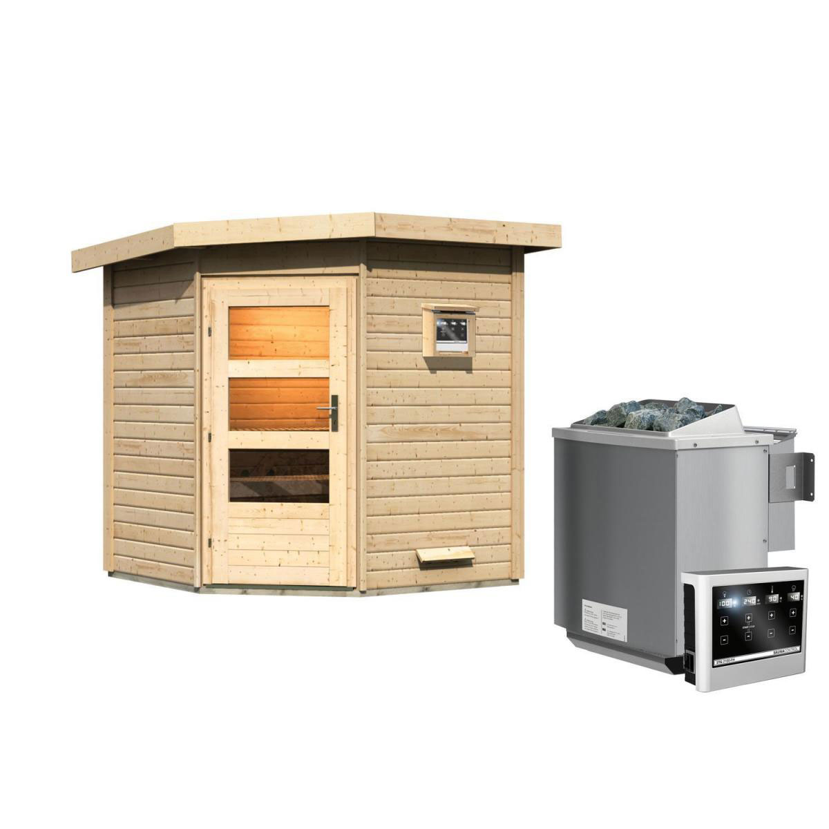 Karibu Saunahaus Pekka 38 mm 9 kW Bio Ofen externe Strg moderne Tür Bild 1