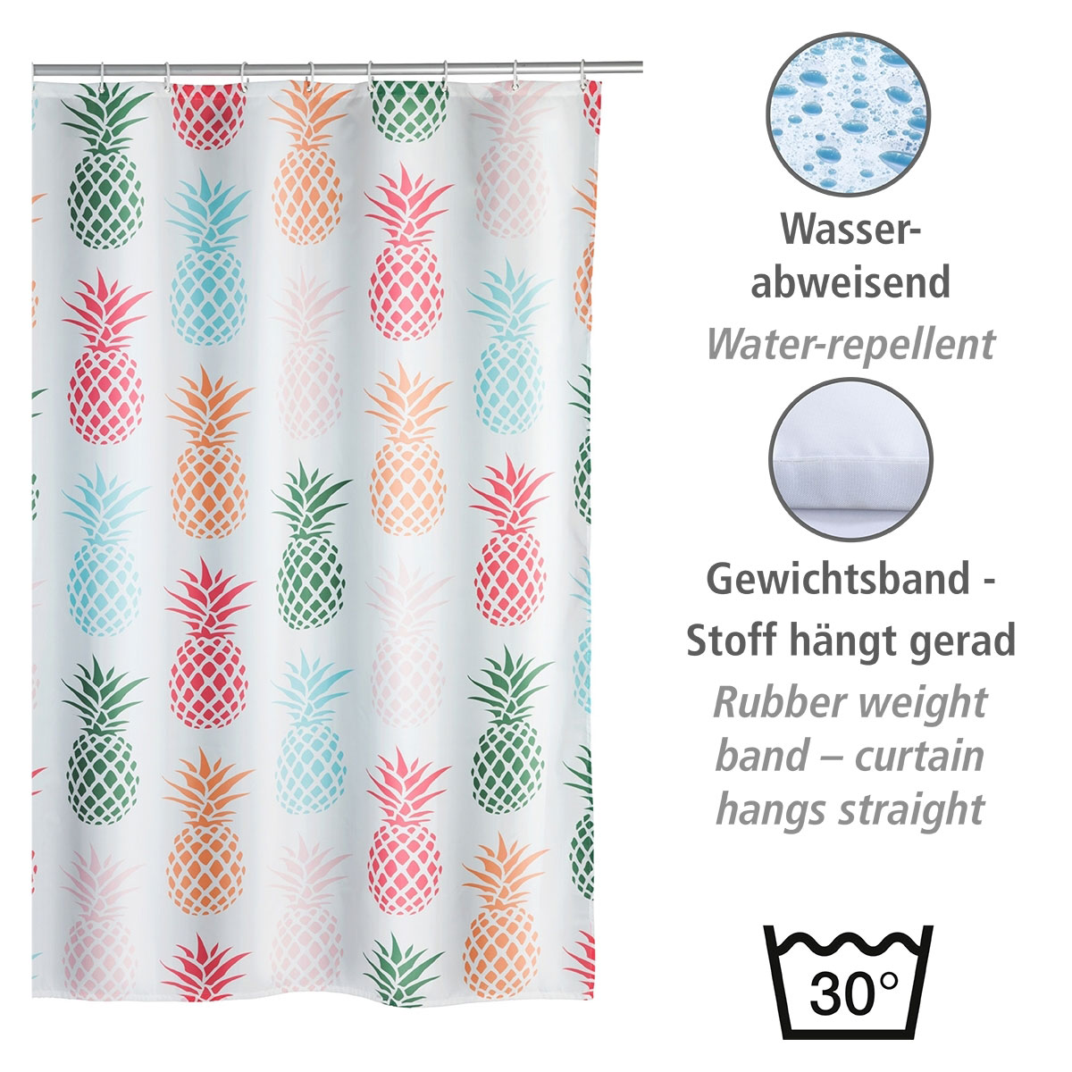 Wenko  Duschvorhang Ananas Textil Polyester 180 x 200 cm waschbar Bild 3