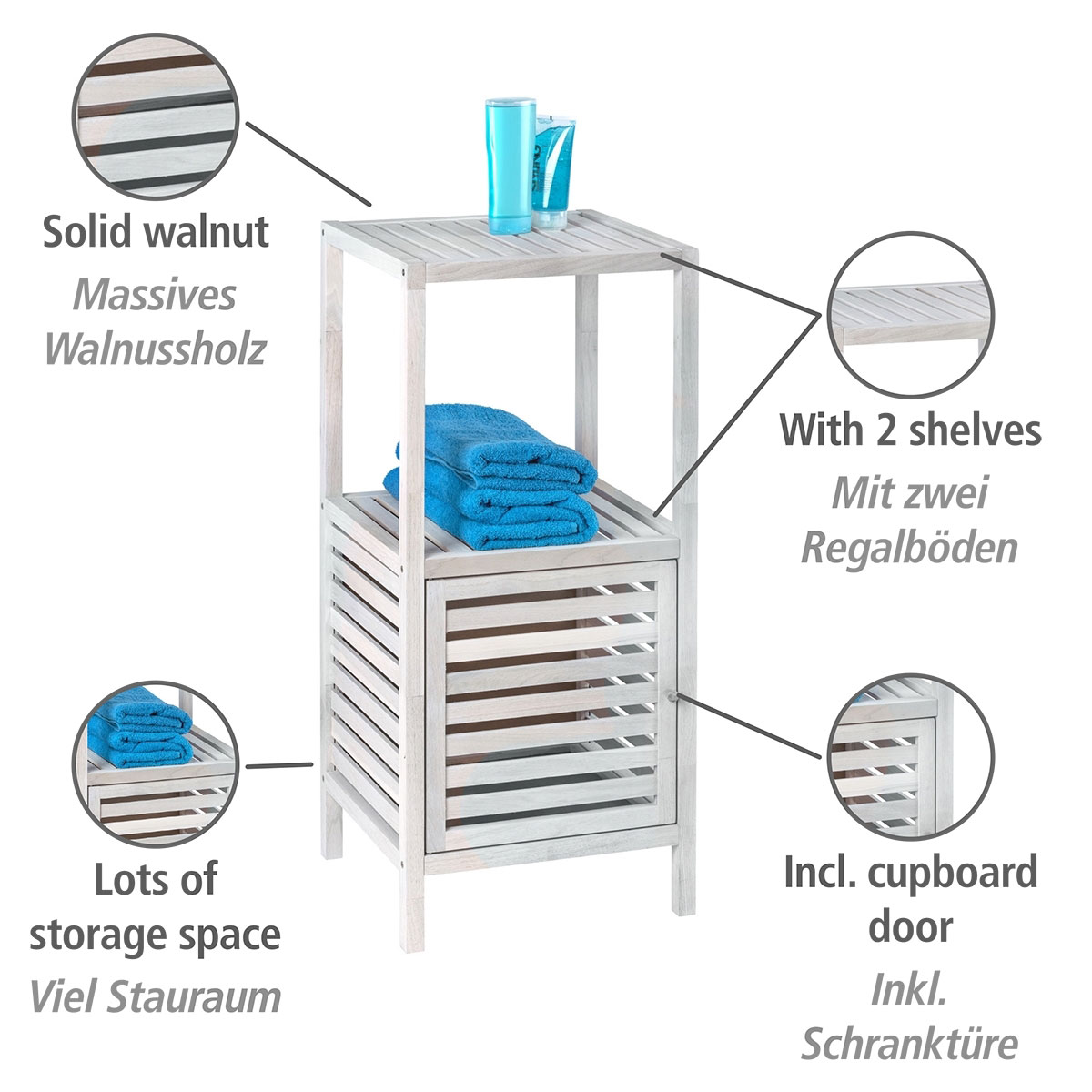 Wenko  Regal Norway mit Tür Natur Weiß massives Walnussholz Bild 3