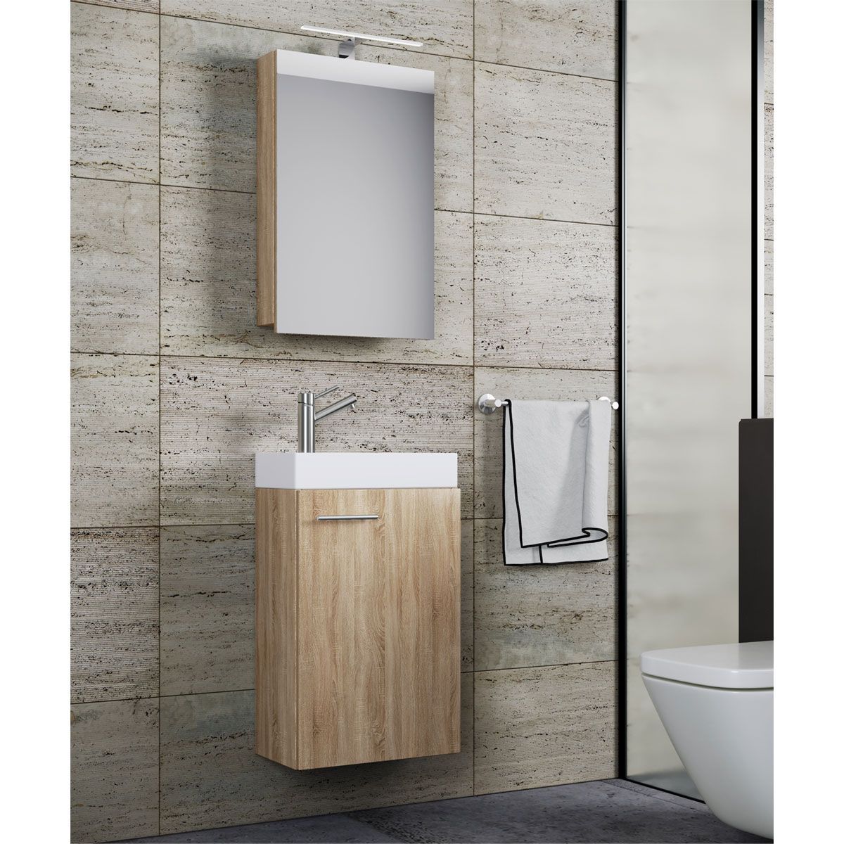 Gäste-Waschplatz Slito mit Spiegelschrank inkl Beleuchtung Sonoma-Eiche Bild 3