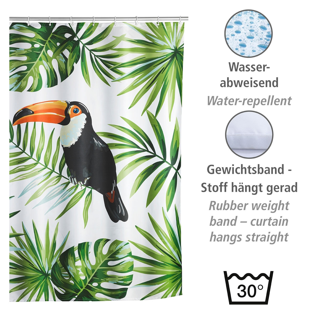 Wenko  Duschvorhang Tucan Textil Polyester 180 x 200 cm waschbar Bild 3