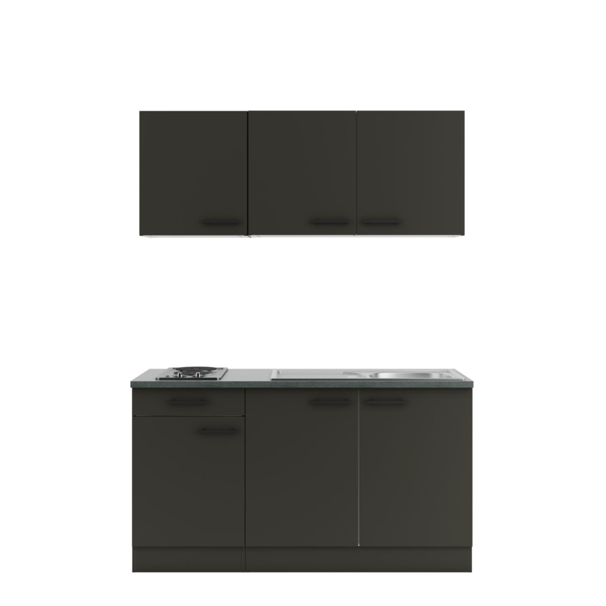 optifit Miniküche Madrid420 150 x 226,8 x 60 cm Anthrazit Matt Wildeiche Nachbildung Bild 1